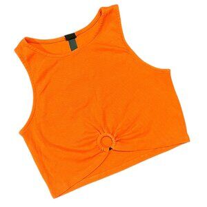 Wild Fable Orange Ribbed High Neck Tank Top with Ring Cut Out
